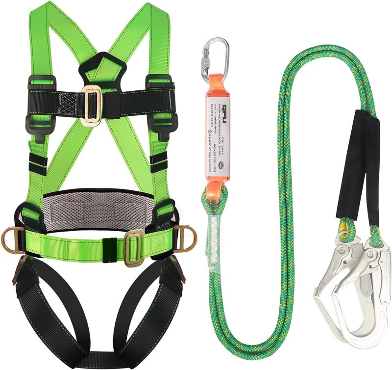 QFU Safety harness fall protection kit, equipped with shock-absorbing ropes, full-body safety harness for roof work - Image 1